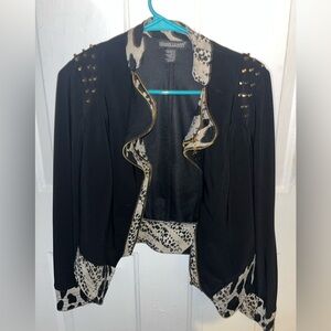Frank Lyman Design Black Blazer with Cream Animal Print